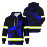 Hi Vis Hoodie Reflective Skull Blue Camo Neon US Flag Custom Name Safety Workwear For Workers, Runners, Cyclists, Trucker, Operator, Patriotic