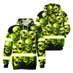 Hi Vis Hoodie Reflective Tapes Green Skull Safety Workwear For Workers, Runners, Cyclists