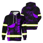 Hi Vis Hoodie Reflective Skull Violet Camo Neon US Flag Custom Name Safety Workwear For Workers, Runners, Cyclists, Trucker, Operator, Patriotic