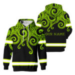 Hi Vis Hoodie Reflective Tapes Octopus Hawaiian Polynesian Tribal Custom Name Safety Workwear For Workers, Runners, Cyclists