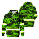 Hi Vis Hoodie Reflective Green Camo 2 Custom Name Safety Workwear For Workers, Runners, Cyclists, Trucker, Operator, Patriotic