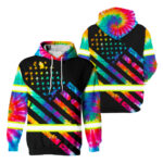 Hi Vis Hoodie Reflective Tapes Rainbow Tie Dye Safety Workwear For Workers, Runners, Cyclists