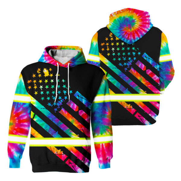 Hi Vis Hoodie Reflective Tapes Rainbow Tie Dye Safety Workwear For Workers, Runners, Cyclists