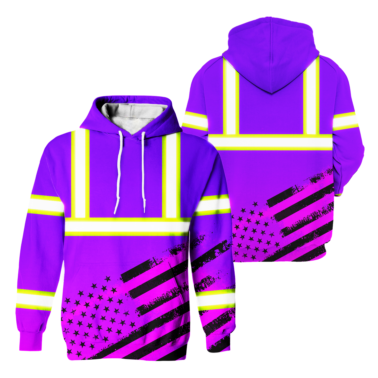 Hi Vis Hoodie Reflective Tapes Violet USA Flag Safety Workwear For