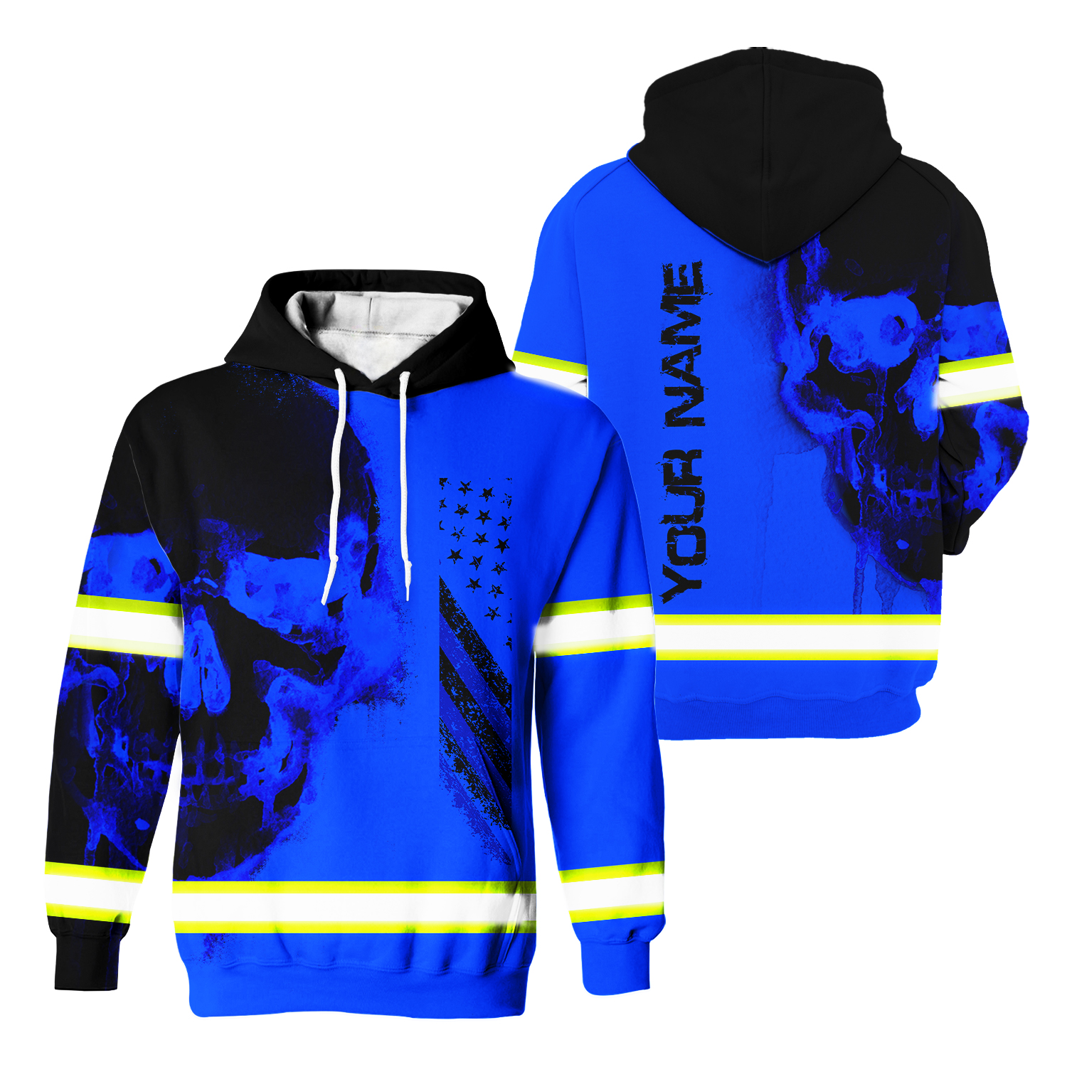 Hi Vis Shirt Reflective Black And Blue Neon USA Flag Custom Name Safety  Workwear For Workers