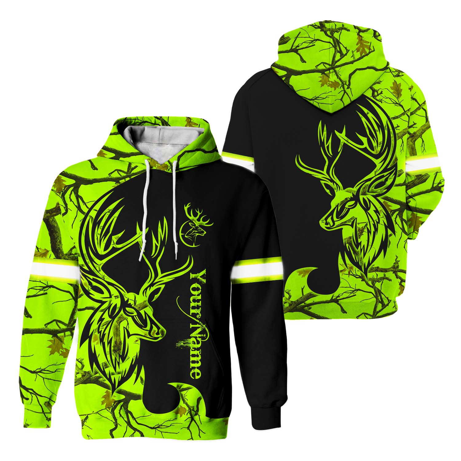 Hi Vis Hoodie Reflective Green Neon Deer Hunting Custom Name Safety