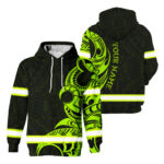 Hi Vis Hoodie Reflective Tapes Green Hawaiian Polynesian Tribal 2 Custom Name Safety Workwear For Workers, Runners, Cyclists