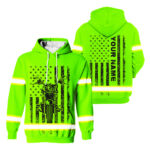 Hi Vis Hoodie Reflective Custom Name American Motorcycle US Flag Cool Biker Gift, Safety Workwear