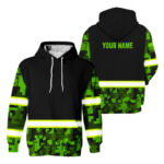 Hi Vis Hoodie Reflective Green Camo Custom Name Safety Workwear For Workers, Runners, Cyclists, Trucker, Operator, Patriotic