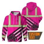 Hi Vis Hoodie Reflective Pink US Flag Paint Safety Workwear For Worker, Motorcycle Bicycle, Runner