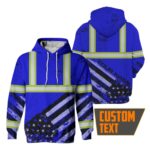 Hi Vis Hoodie Reflective Blue US Flag Paint Safety Workwear For Worker, Motorcycle Bicycle, Runner