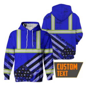 Hi Vis Hoodie Reflective Blue US Flag Paint Safety Workwear For Worker, Motorcycle Bicycle, Runner