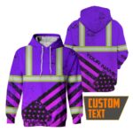 Hi Vis Hoodie Reflective Violet US Flag Paint Safety Workwear For Worker, Motorcycle Bicycle, Runner