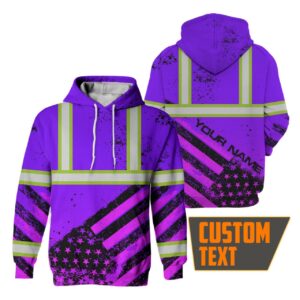 Hi Vis Hoodie Reflective Violet US Flag Paint Safety Workwear For Worker, Motorcycle Bicycle, Runner