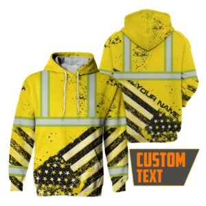 Hi Vis Hoodie Reflective Yellow US Flag Paint Safety Workwear For Worker, Motorcycle Bicycle, Runner