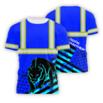 Hi Vis Shirt Reflective Blue Leopard Safety Workwear For Workers, Runners, Cyclists, Trucker, Operator, Patriotic