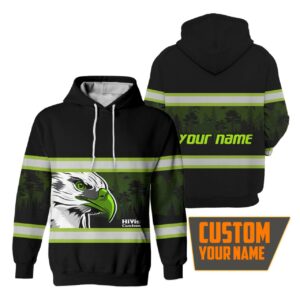 Hi Vis Hoodie Reflective Black Eagle USA Flag Custom Name Safety Workwear For Workers, Patriotic, Veteran, Military
