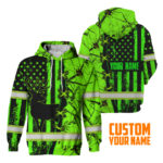 Hi Vis Hoodie Reflective Deer Hunting US Flag Custom Name Safety Workwear For Workers, Runners, Cyclists, Trucker, Operator, Patriotic, Hunting, Hunter