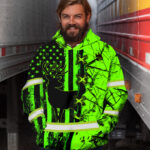 Hi Vis Hoodie Reflective Deer Hunting US Flag Custom Name Safety Workwear For Workers, Runners, Cyclists, Trucker, Operator, Patriotic, Hunting, Hunter