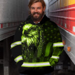 Hi Vis Hoodie Reflective Eagle And US Flag Custom Name Safety Workwear For Workers, Runners, Cyclists, Trucker, Operator, Patriotic