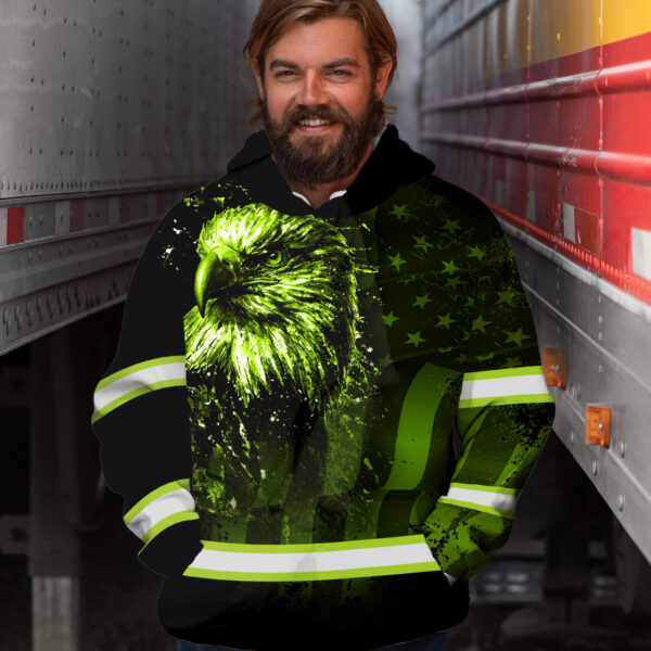 Hi Vis Hoodie Reflective Eagle And US Flag Custom Name Safety Workwear For Workers, Runners, Cyclists, Trucker, Operator, Patriotic