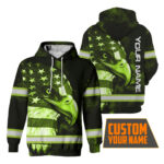 Hi Vis Hoodie Reflective Eagle Eyes US Flag Custom Name Safety Workwear For Workers, Runners, Cyclists, Trucker, Operator, Patriotic