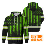 Hi Vis Hoodie Reflective Flag USA Custom Name Safety Workwear For Men, Truckers, Workers, Runners, Cyclists, Patriotic