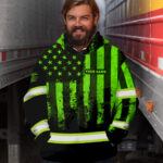Hi Vis Hoodie Reflective Flag USA Custom Name Safety Workwear For Men, Truckers, Workers, Runners, Cyclists, Patriotic