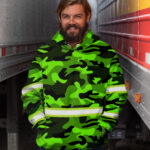 Hi Vis Hoodie Reflective Green Camo 2 Custom Name Safety Workwear For Workers, Runners, Cyclists, Trucker, Operator, Patriotic