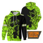Hi Vis Hoodie Reflective Green Neon Deer Hunting Custom Name Safety Workwear For Hunter, Hunting Lovers