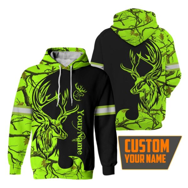 Hi Vis Hoodie Reflective Green Neon Deer Hunting Custom Name Safety Workwear For Hunter, Hunting Lovers
