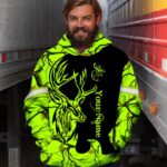 Hi Vis Hoodie Reflective Green Neon Deer Hunting Custom Name Safety Workwear For Hunter, Hunting Lovers