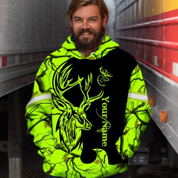 Hi Vis Hoodie Reflective Green Neon Deer Hunting Custom Name Safety Workwear For Hunter, Hunting Lovers
