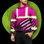 Hi Vis Hoodie Reflective Pink US Flag Paint Safety Workwear For Worker, Motorcycle Bicycle, Runner