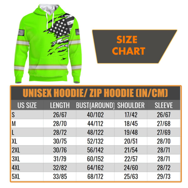 Hi Vis Hoodie Reflective Scratch Green Neon US Flag Custom Name Safety Workwear For Workers, Runners, Cyclists, Trucker, Operator, Patriotic