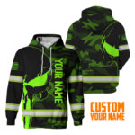Hi Vis Hoodie Reflective Skull Camo Neon US Flag Custom Name Safety Workwear For Workers, Runners, Cyclists, Trucker, Operator, Patriotic