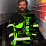 Hi Vis Hoodie Reflective Skull Camo Neon US Flag Custom Name Safety Workwear For Workers, Runners, Cyclists, Trucker, Operator, Patriotic