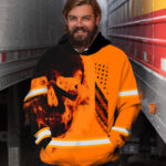 Hi Vis Hoodie Reflective Skull US Flag Orange Neon Custom Name Safety Workwear For Workers, Runners, Cyclists, Trucker, Operator, Patriotic