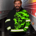 Hi Vis Hoodie Reflective Skull Viking Camo Neon Custom Name Safety Workwear For Worker, Operator, Truckers, Patriotic