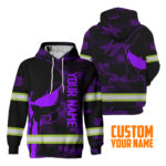 Hi Vis Hoodie Reflective Skull Violet Camo Neon US Flag Custom Name Safety Workwear For Workers, Runners, Cyclists, Trucker, Operator, Patriotic