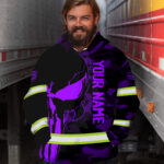 Hi Vis Hoodie Reflective Skull Violet Camo Neon US Flag Custom Name Safety Workwear For Workers, Runners, Cyclists, Trucker, Operator, Patriotic