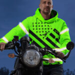 Hi Vis Hoodie Reflective Tapes Black Green USA Flag Safety Workwear For Workers, Runners, Cyclists, Patriotic