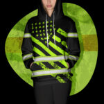 Hi Vis Hoodie Reflective Tapes Green Black USA Flag Safety Workwear For Workers, Runners, Cyclists, Patriotic