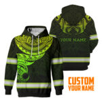 Hi Vis Hoodie Reflective Tapes Green Gradient Hawaiian Polynesian Tribal Custom Name Safety Workwear For Workers, Runners, Cyclists