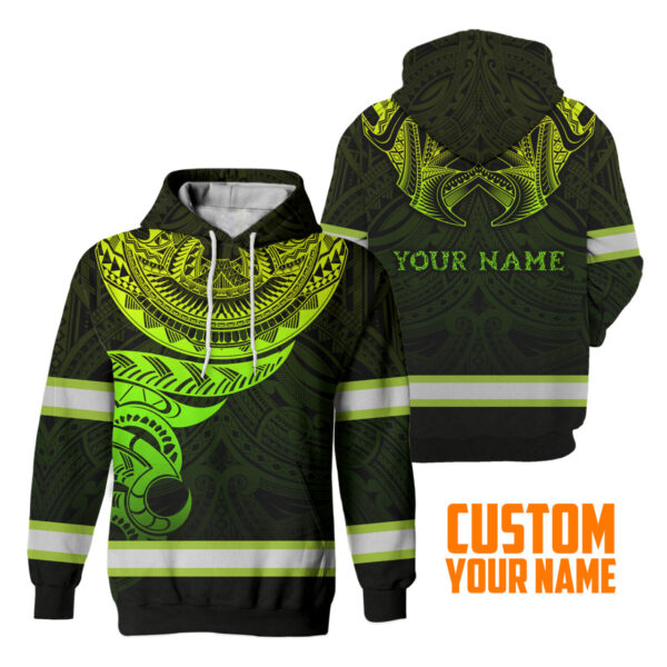 Hi Vis Hoodie Reflective Tapes Green Gradient Hawaiian Polynesian Tribal Custom Name Safety Workwear For Workers, Runners, Cyclists