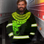 Hi Vis Hoodie Reflective Tapes Green Gradient Hawaiian Polynesian Tribal Custom Name Safety Workwear For Workers, Runners, Cyclists