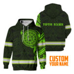 Hi Vis Hoodie Reflective Tapes Green Neon Hawaiian Polynesian Tribal Custom Name Safety Workwear For Workers, Runners, Cyclists