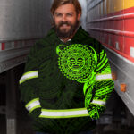 Hi Vis Hoodie Reflective Tapes Green Neon Hawaiian Polynesian Tribal Custom Name Safety Workwear For Workers, Runners, Cyclists