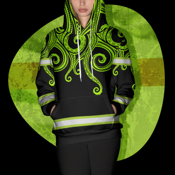 Hi Vis Hoodie Reflective Tapes Octopus Hawaiian Polynesian Tribal Custom Name Safety Workwear For Workers, Runners, Cyclists