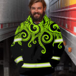 Hi Vis Hoodie Reflective Tapes Octopus Hawaiian Polynesian Tribal Custom Name Safety Workwear For Workers, Runners, Cyclists